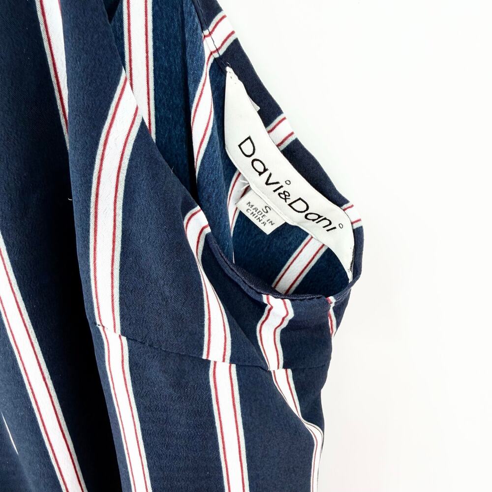Davi & Dani Navy Striped Wide Leg Jumpsuit Open Back Tie Women Small - Picture 3 of 9